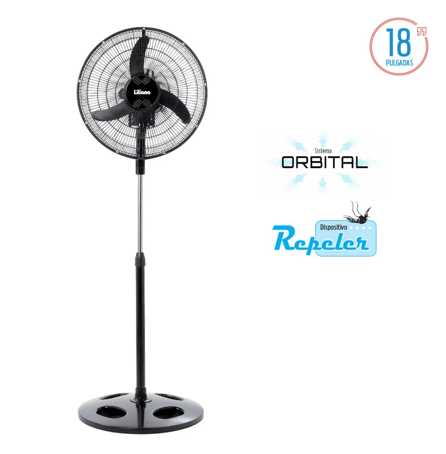 LILIANA VENTILADOR PIE 18 PARRILLA METALICA NEGRA ASPAS PLASTICAS VPRN18