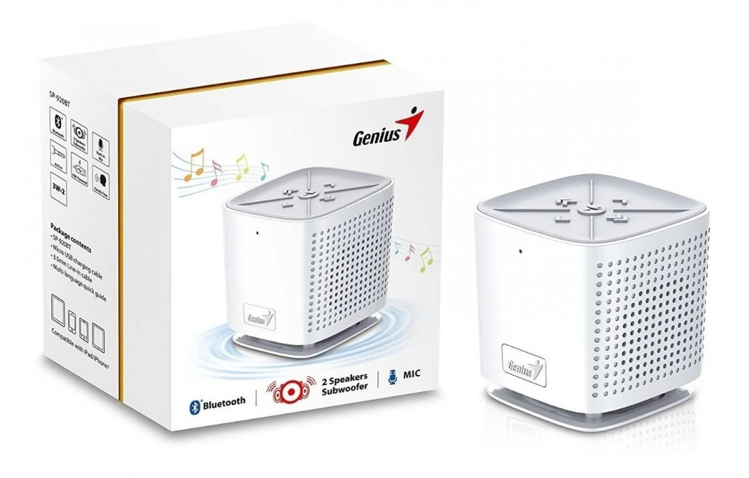 PARLANTE PORTATIL BLUETOOTH GENIUS SP-925BT WHITE