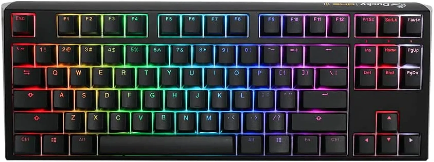 Teclado Mecanico Ducky One 3 TKL Teclas negras Velocidad interruptor plateado Ingles PBT Doble disparo sin costuras Estuche superior negro Estuche inf